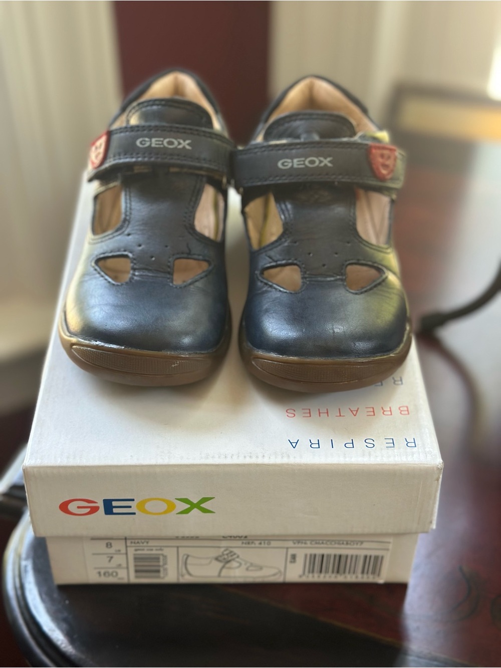 Geox Navy Leather T-Strap Shoes